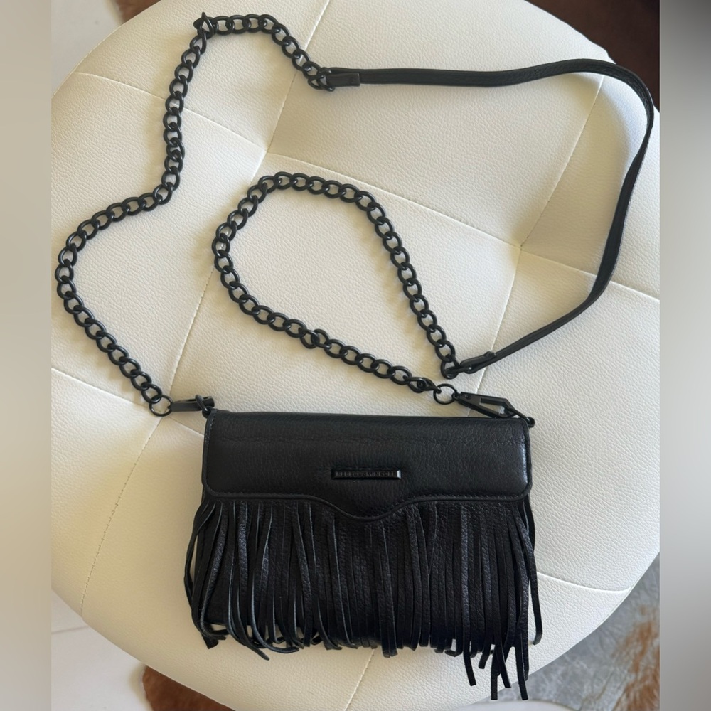 Rebecca Minkoff Black Fringe Genuine Leather Crossbody Mini Bag